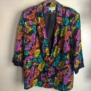 Vintage | Carol Horn Workshop 💯 silk Feathers Blazer Sz M